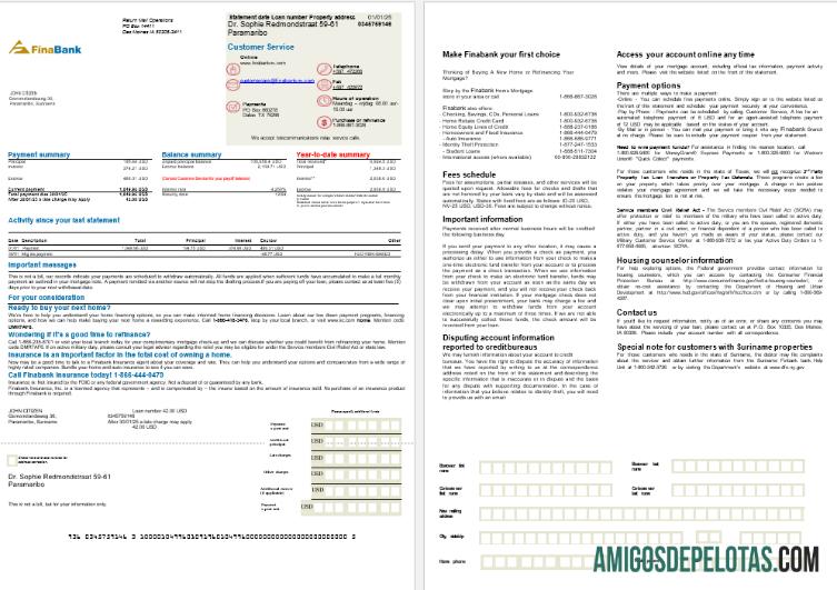 Extrato de hipoteca do Suriname Finabank Bank em formatos Word e PDF, 2 páginas modelo